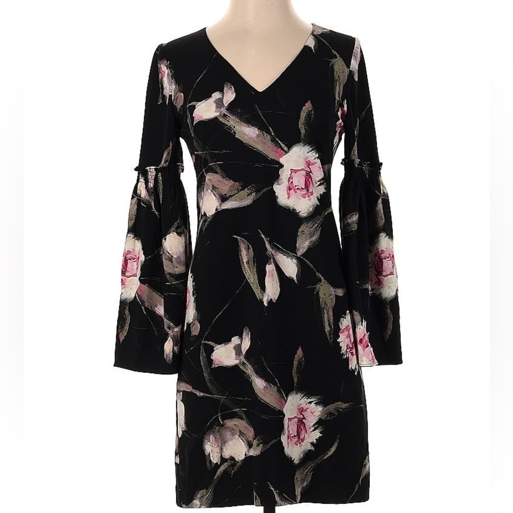 White House Black Market Floral Black Shift Dress